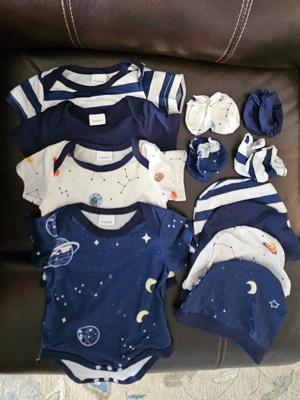 Infant Preemie Onesies W/ mittens & Knit Hats